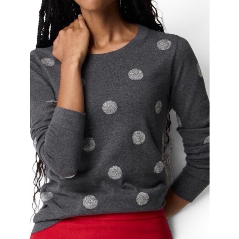 J.CREW Shimmery Teddie sweater Metallic Polka Dot Knit Crewneck Sweater Size M